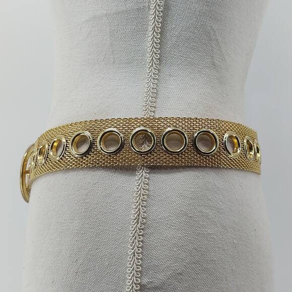 Gold Tone Women's Mesh Grommet Metal Belt 70s Disco Cosplay - Picture 9 of 12